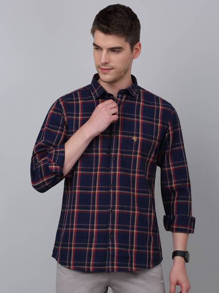 CANTABIL Men Checkered Casual Dark Blue Shirt