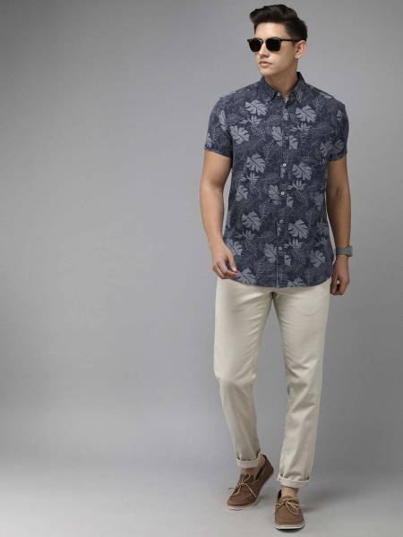 THE BEAR HOUSE Men Printed Casual Dark Blue, Grey Shirt