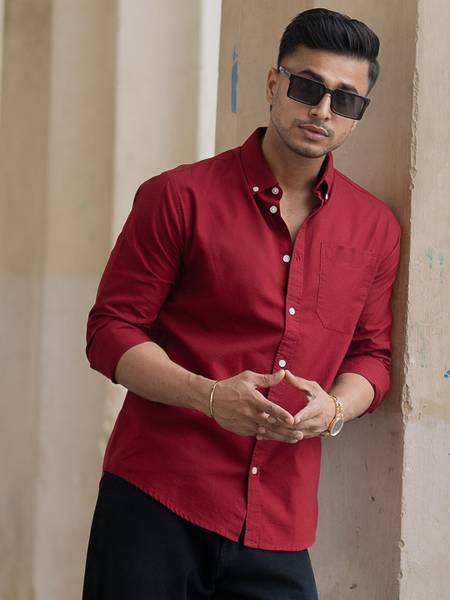 Powerlook Men Solid Casual Red Shirt