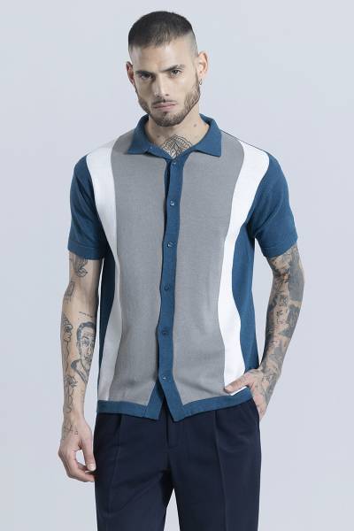 Snitch Men Color Block Casual Green Shirt