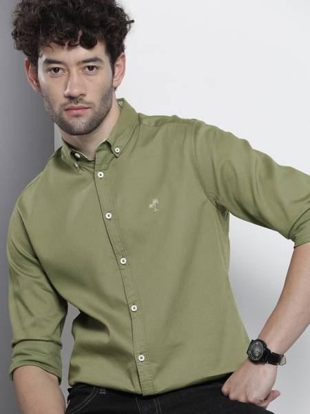 The Indian Garage Co. Men Embroidered Casual Green Shirt