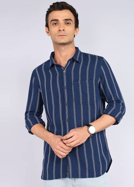 WROGN Men Striped Casual Blue Shirt