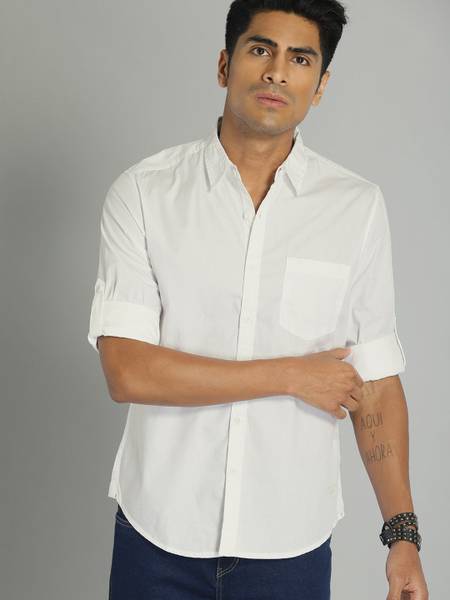 Roadster Men Solid Casual White Shirt