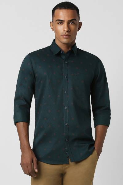 PETER ENGLAND Men Printed Casual Green Shirt