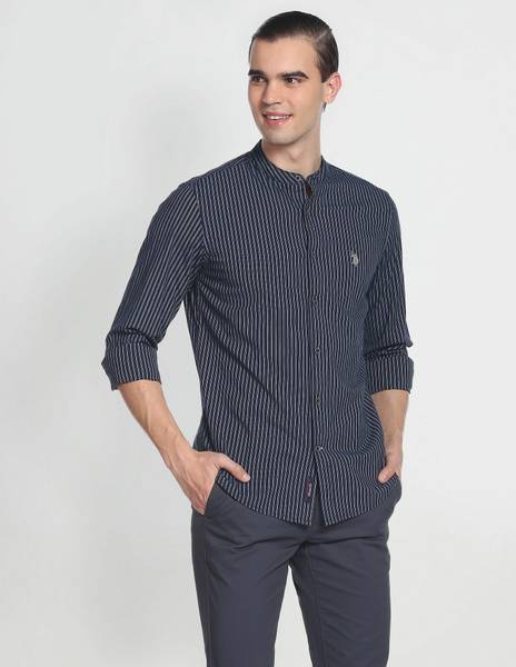 U.S. POLO ASSN. Men Striped Casual Blue, White Shirt