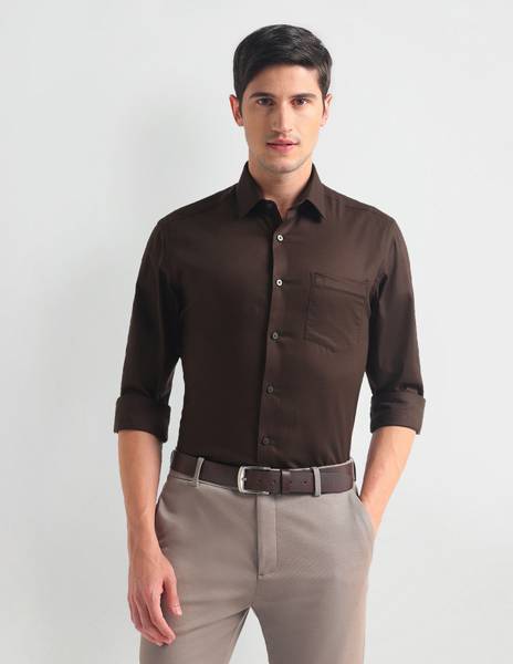ARROW Men Solid Formal Brown Shirt