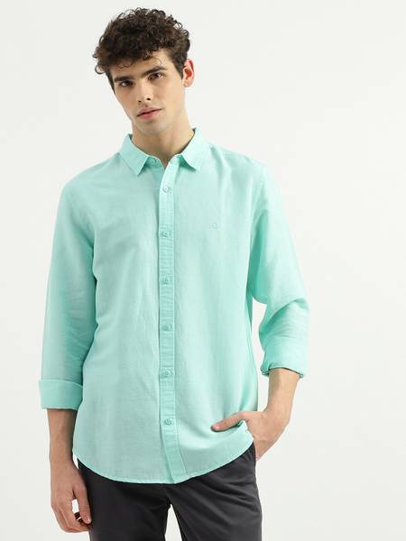 United Colors of Benetton Men Solid Casual Light Green Shirt