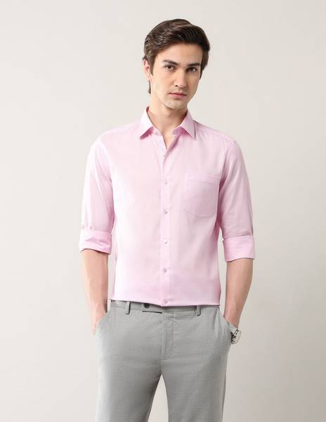 ARROW Men Self Design Formal Pink Shirt