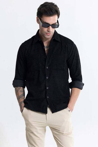 Snitch Men Solid Casual Black Shirt