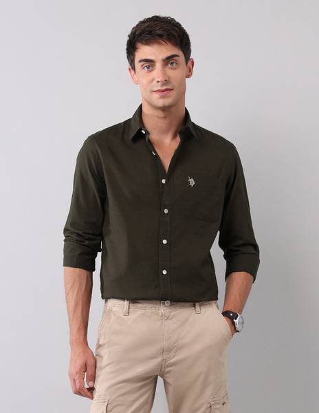 U.S. Polo Assn. Denim Co. Men Solid Casual Brown Shirt