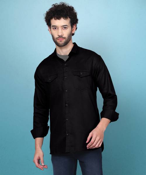 METRONAUT Men Solid Casual Black Shirt