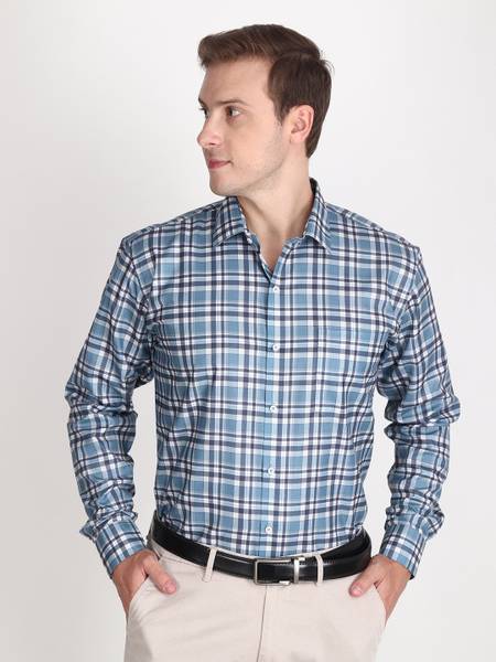 Appel Touch Men Checkered Formal Dark Blue Shirt