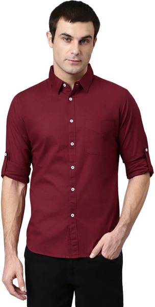 THE LIFE STYL Men Solid Casual Red Shirt