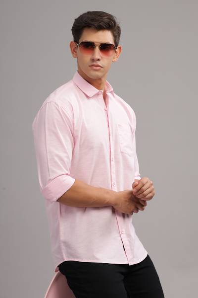 LONDON TRANCE Men Solid Casual Pink Shirt