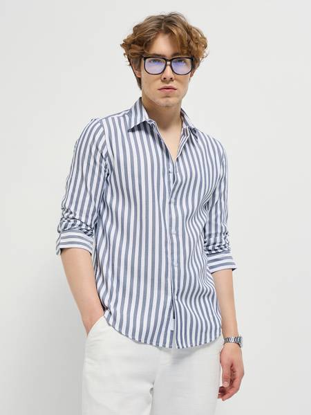 THE BEAR HOUSE Men Striped Casual Black Shirt