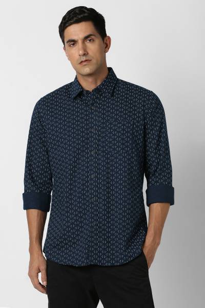 VAN HEUSEN SPORT Men Printed Casual Dark Blue Shirt
