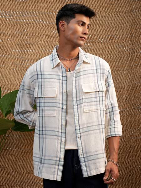 LOCOMOTIVE Men Checkered Casual Blue, White Shirt
