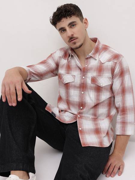 Roadster Men Checkered Casual White Shirt