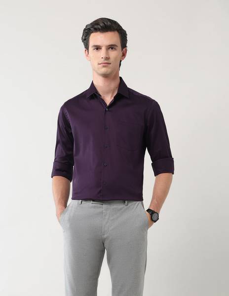 ARROW Men Solid Formal Purple Shirt