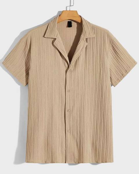 Praizy Men Striped Casual Beige Shirt
