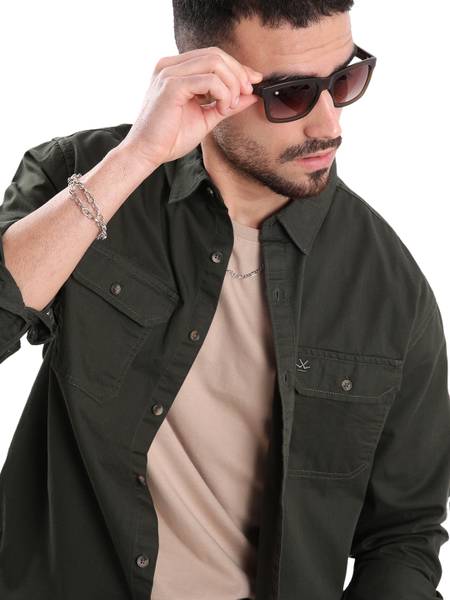 WROGN Men Solid Casual Green Shirt