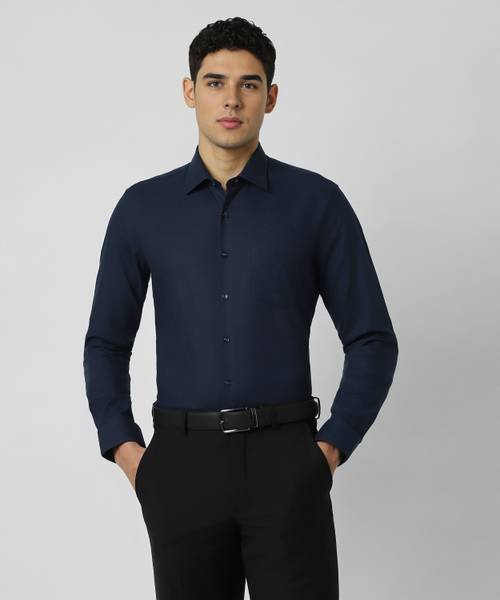 VAN HEUSEN Men Self Design Formal Dark Blue Shirt