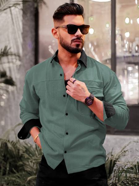 MANIAC Men Printed Casual Green Shirt