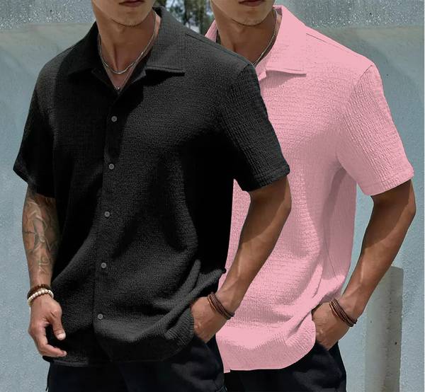 COMBRAIDED Men Solid Casual Pink, Black Shirt