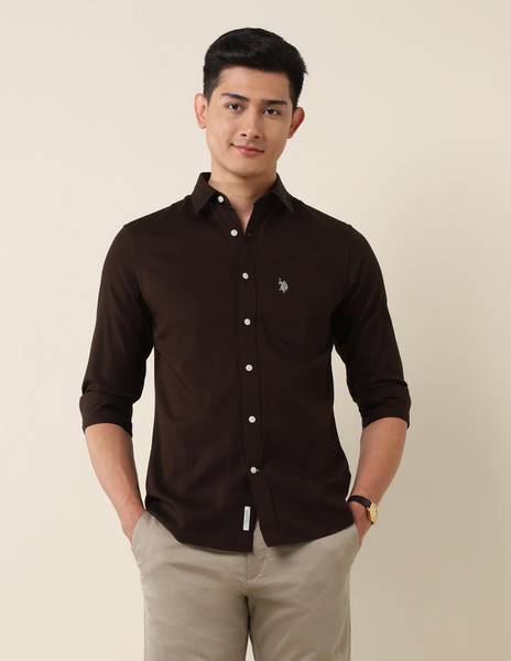 U.S. POLO ASSN. Men Printed Casual Brown Shirt