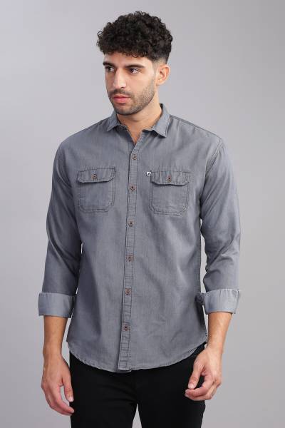 AIDAN PAUL Men Solid Casual Grey Shirt