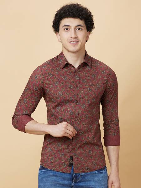 BEING HUMAN Men Floral Print Casual Maroon Shirt