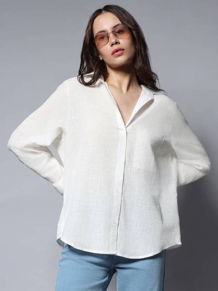 WHY SO FAB Women Solid Casual White Shirt