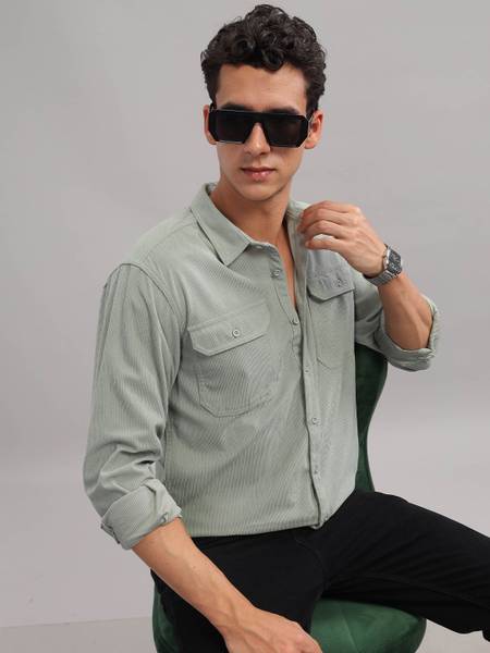 HERE&NOW Men Solid Casual Grey Shirt