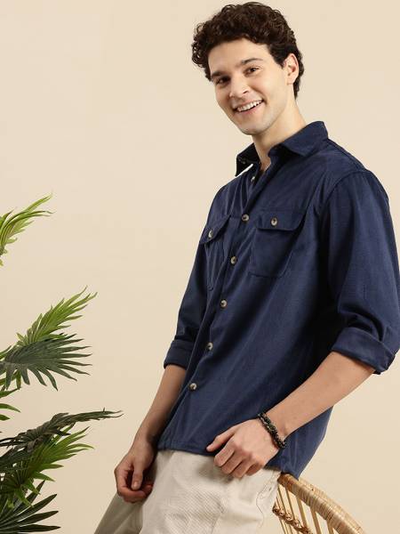 Mast & Harbour Men Self Design Casual Blue Shirt