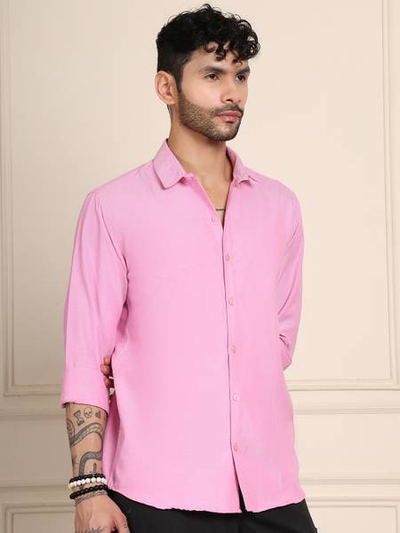 Tanip Men Solid Casual Pink Shirt