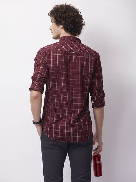 OXEMBERG Men Checkered Casual Maroon Shirt