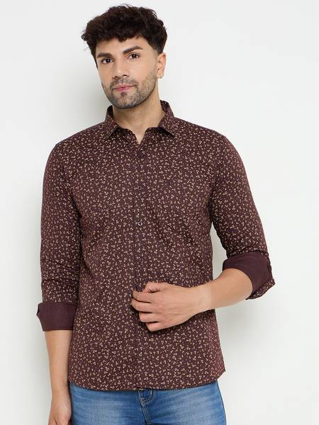 DUKE Men Printed Casual Brown Shirt
