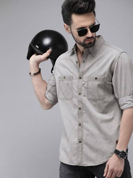 Roadster Men Washed Casual Grey Shirt