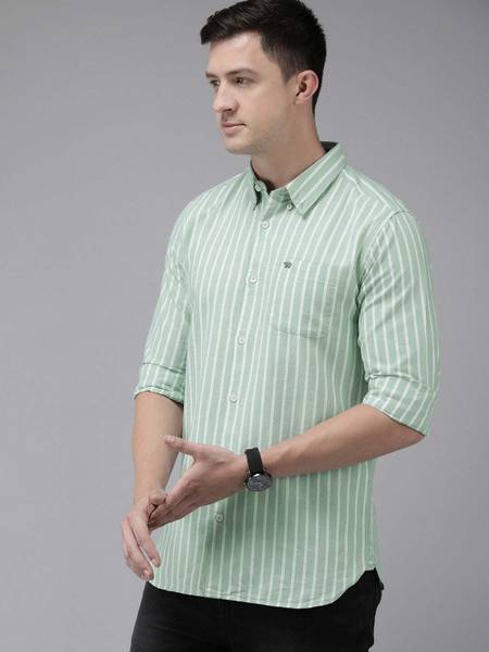 THE BEAR HOUSE Men Striped Casual Green Shirt