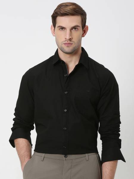 MUFTI Men Solid Formal Black Shirt