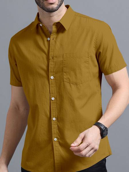 VTEXX Men Solid Casual Yellow Shirt