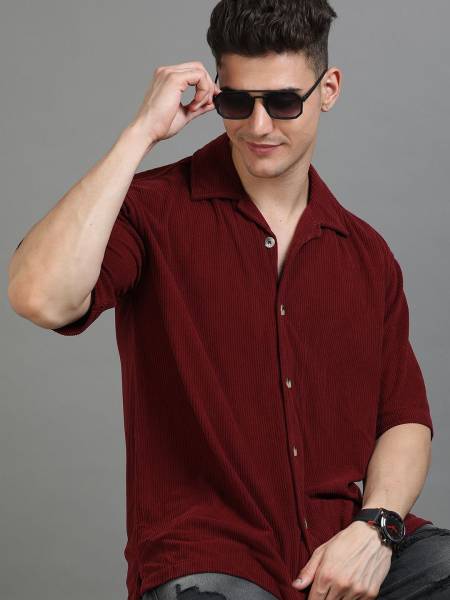 HERE&NOW Men Solid Casual Maroon Shirt