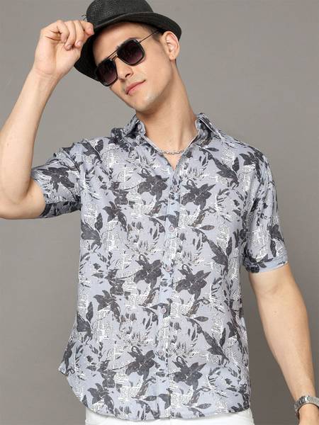 HERE&NOW Men Printed Casual Grey Shirt