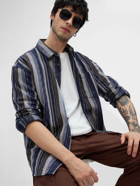 The Souled Store Men Striped Casual Multicolor Shirt