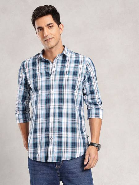 NAUTICA Men Checkered Casual White, Blue Shirt