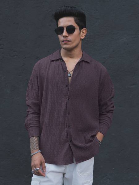 Powerlook Men Self Design Casual Purple Shirt