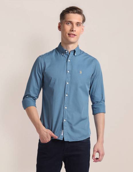 U.S. POLO ASSN. Men Solid Casual Blue Shirt