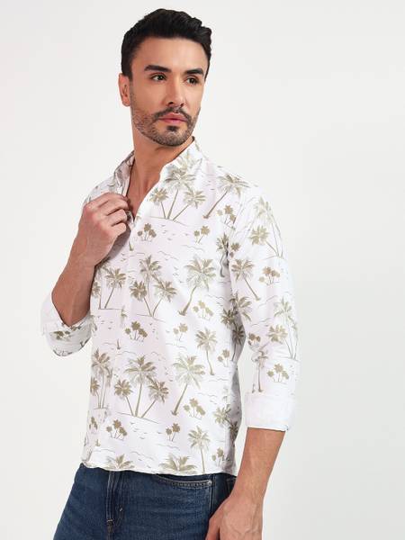 youth first Men Printed Casual White Shirt