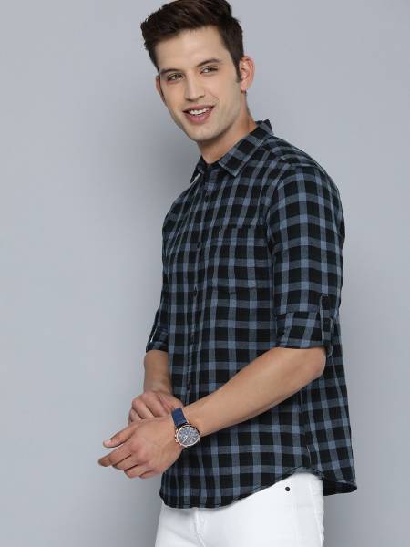 HERE&NOW Men Checkered Casual Blue, Black Shirt