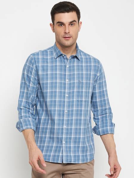 CANTABIL Men Checkered Casual Blue Shirt Price History